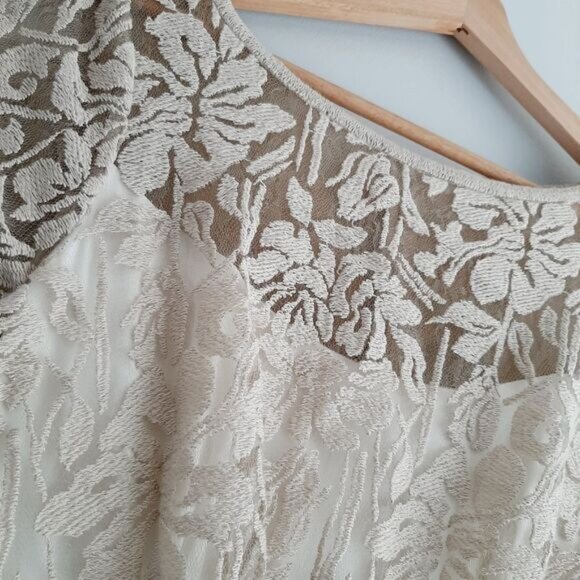 TADASHI SHOJI Embroidered Lace Cap Sleeve Blouson Knee Length Cream Dress Sz 6 - Picture 5 of 15